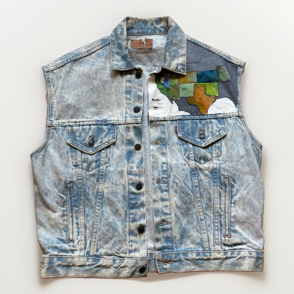 Vintage Levis Denim Vest Mens L Blue 70507-0208 Cutoff Art Piece October 1987